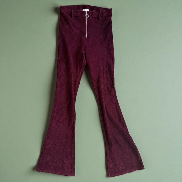 TOPSHOP Cranberry Textured Flare Leg High Waist Pull On Pants Size 10 Tall - Picture 1 of 8